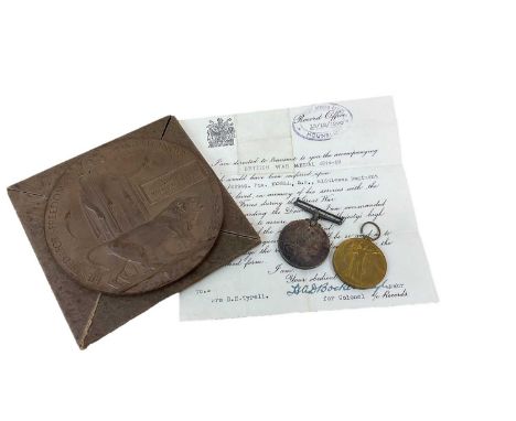 First World War Memorial (Death) plaque named to Stephen Wilfred Tyrell, in packet of issue, together with War and Victory me