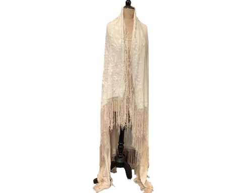 Large Chinese cream silk shawl with cream embroidery. Small selection of silk scarves including Jim Thompson, Hardy Amies, Pe