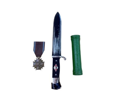 Reproduction Hitler Youth Dagger, 1940's Ever Ready Army Torch and a Polish Order of Merit.(3)