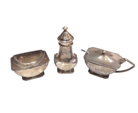 Art Deco three piece silver cruet set (Birmingham 1937)