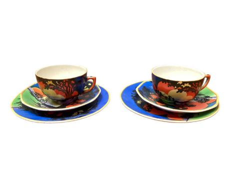 Two Art Deco Baker Bros trios - The StormAll in good original condition with very little flaking, some small chips to rims of