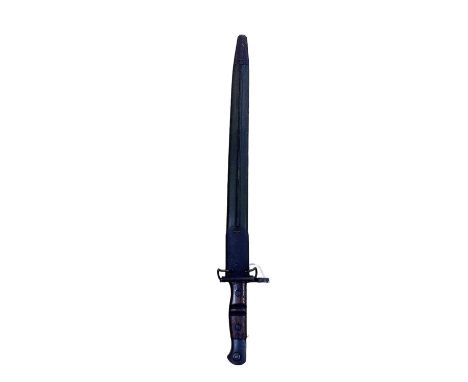 First World War 1913 pattern Remington bayonet, stamped 3 16, in steel mounted leather scabbard