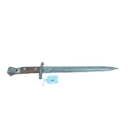 British Lee Metford 1888 pattern bayonet with steel blade, stamped with crowned E R and dated 2 02, the mounts stamped V. 1. 