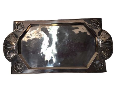 Art Nouveau WMF rectangular tray with pierced and embossed floral scroll decoration, 47.5cm wide