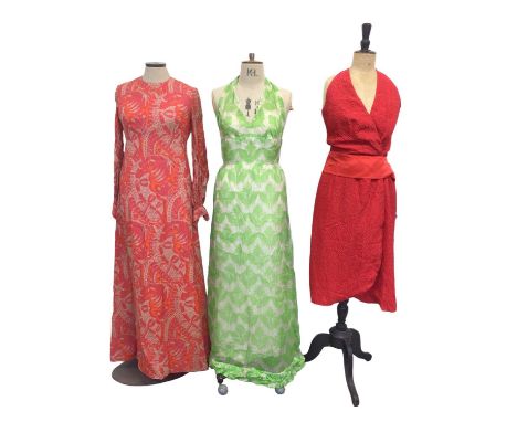 Six Vintage Designer dresses including red crossover dress by Bellville Sassoon size 12, Givenchy Nouvelle Boutique green and