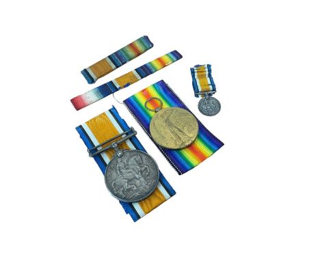 First World War pair comprising War and Victory medals named to 276404 PTE. W. C. Ward. Durh. L. I., a miniature War medal an