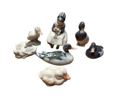 Royal Copenhagen figure, no.1314, together with five Royal Copenhagen ducks, no.1924, 1192, 064, 1041 and 119 plus NAO duck g