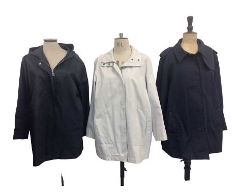 Womens navy 3/4 trench style jacket, size 18, light weight cream jacket, size 14, navy rain jacket size large regular and a n