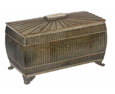 An Anglo Indian Buffalo horn tea caddy, circa 1825, of ribbed sarcophagus form  An Anglo Indian Buffalo horn tea caddy,   cir