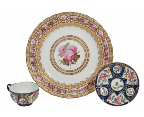 A Derby plate painted with roses by William Billingsley , circa 1790  A Derby plate painted with roses by  William Billingsle