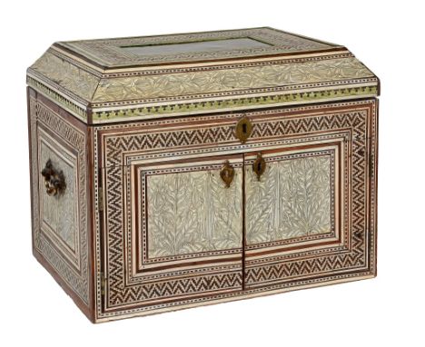 An Indo Portuguese ivory, tortoiseshell and hardwood table cabinet  An Indo Portuguese ivory, tortoiseshell and hardwood tabl