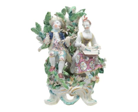 A Bow porcelain bocage group of musicians, circa 1765, 17  A Bow porcelain bocage group of musicians,   circa 1765, 17.5cm hi