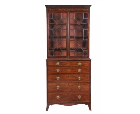 A George III mahogany secretaire bookcase , circa 1780  A George III mahogany secretaire bookcase  , circa 1780, the dentil c