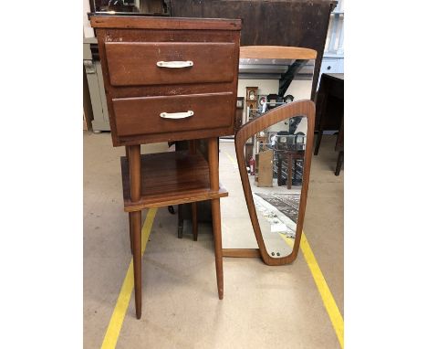 Retro interior items to include two drawer tall cabinet with shelf under approx 40cm x 38cm x 102cm and two wood framed angul