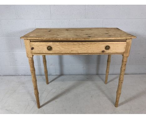 Antique pine console table on turned legs with single drawer 94cm x 54cm x 76cm