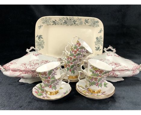 Selection of ceramics to include a Pair of Staffordshire 'Pearl' lidded serving dishes, a Pearson pottery 'St Kilda' platter 