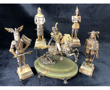 GIUSEPPE VASARI (Italian 20th century) - Collection of five bronze figures; a cavalier approx 25cm in height, a soldier with 