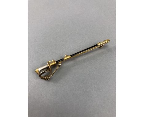 Unusual 9ct Gold and enamel Brooch in the form of a dress sword (approx 4.6g)