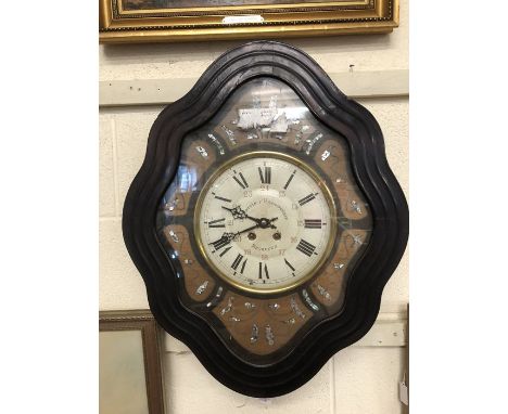 French wall clock with mother of pearl detailing to inner case, marked Besancon (A/F)