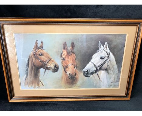 Framed horse racing print 'We Three Kings' by S L Crawford approx 62cm x 35cm inside mount