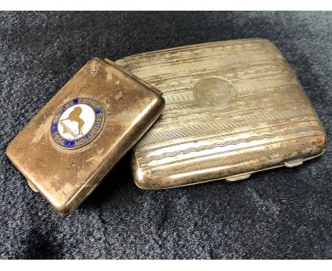 Two Silver coloured cigarette boxes one with enamel badge which reads "British Empire Exhibition 1924"