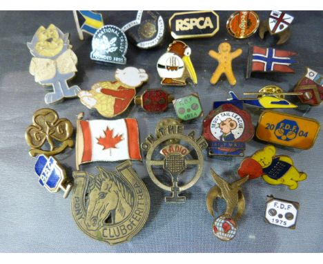 Collection of unusual Lapel badges and brooches all in enamel. To include Girl Guides, BBC circular radio badge, RSPCA, The N