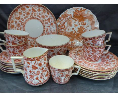 Royal Crown Derby part tea set decorated in the Wilmot Pattern - compromising of Cake Plate, 6 side plates, 6 saucers, 5 coff