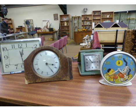 Four Bedside display clocks - Smiths Sooty and Sweep metal framed alarm clock, both characters wearing boxing gloves, Smiths 