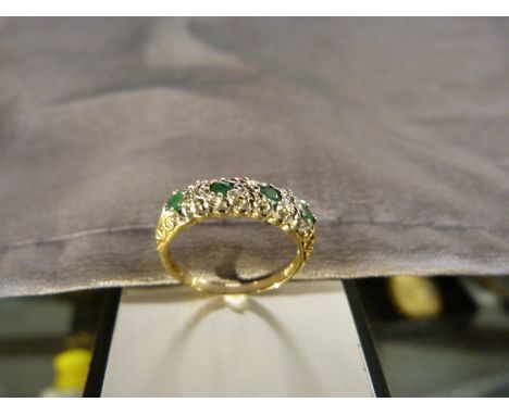 9ct Gold Emerald and Diamond Ring. size approx UK - M and USA - 6 Weight approx 1.7g