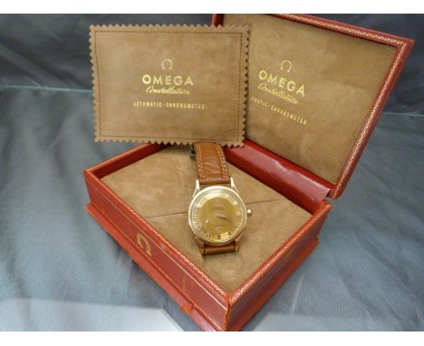 A RARE GENTLEMAN'S 18K SOLID GOLD OMEGA CONSTELLATION CHRONOMETER WRIST WATCH CIRCA 1960,WITH SOLID GOLD "PIE PAN" Dial, auto