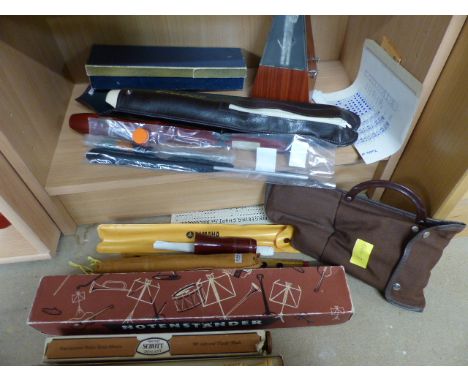 Collection of Recorders to include Erich Hellinger, Yamaha, Aulos, Hornby, Schott recorder. Also to include a music stand and