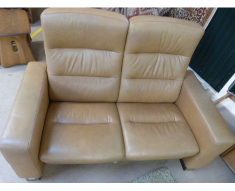 Stressless Wave high back two seater sofa with steel hoop feet in Paloma Tan Leather. Original Receipt for both (in office) £