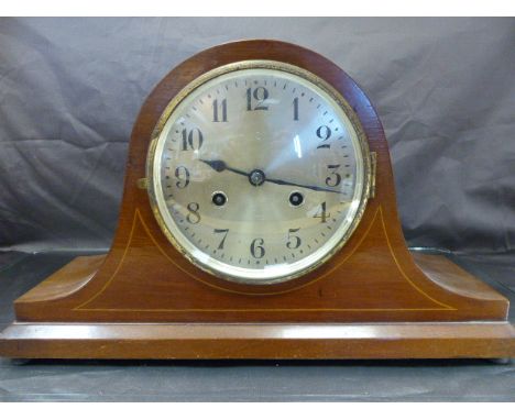 An Edwardian German Oak-Cased Napoleon Mantle Clock, with silvered face, movement stamped DRGM, nr 916380.