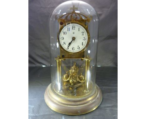 Mantle clock under glass dome with Key and three ball weights (missing pendulum) A/F