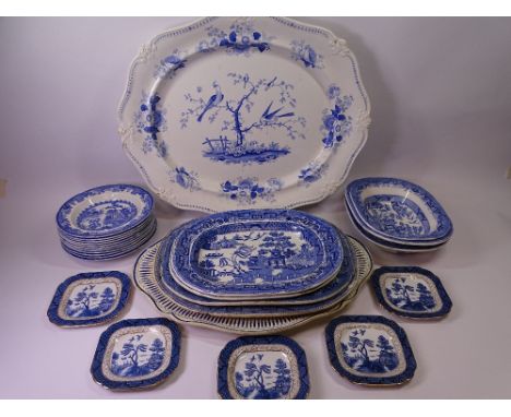ORIENTAL BIRDS OPAQUE CHINA 'J W R' BLUE &amp; WHITE PLATTER, 56cms L, Blue &amp; White dresser ware including Masons, Willow
