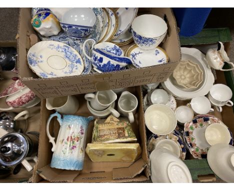 STAFFORDSHIRE TEAWARE, vintage jelly moulds, Woods ware teapot and a large assortment of similar items (4 boxes)