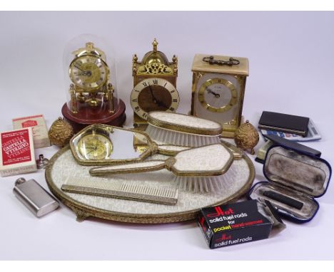 CLOCKS - Metamex brass and onyx effect mantel clock, Junghans lantern type mantel clock, domed mantel clock, dressing table i
