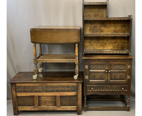 VINTAGE &amp; REPRODUCTION OAK FURNITURE, FOUR PIECES to include a hutch cupboard with twin opening doors and lower single dr