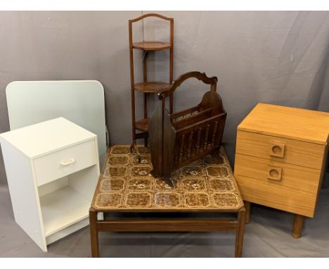 VINTAGE &amp; LATER FURNITURE PARCEL, 6 ITEMS to include a three-tier folding mahogany cake stand, tile top coffee table, two