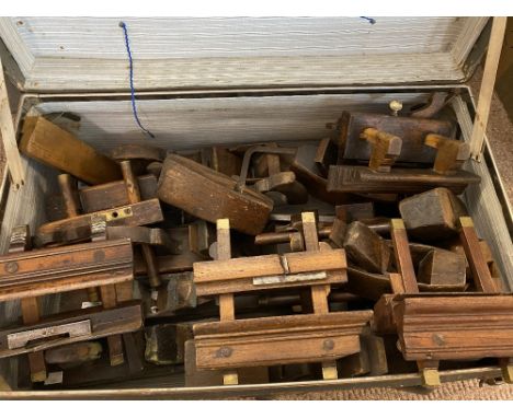 CARPENTER'S TOOLS, BLOCK PLANES, PLOUGH PLANES ETC a very large assortment in a vintage trunk