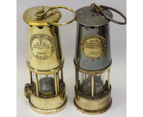 ECCLES VINTAGE MINER'S LAMPS (2) to include an all brass Type 6, 23cms H and a Type SL, 22cms H