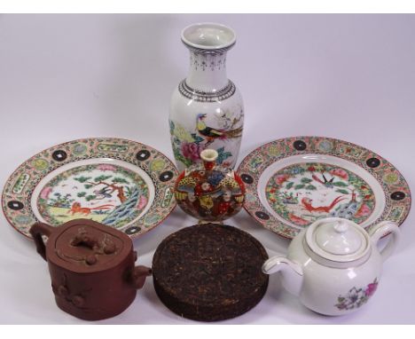 CHINESE BLOCK OF TEA, Swatow teapot, vase with seal mark, Japanese moon flask ETC