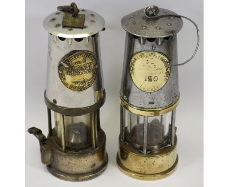 VINTAGE ECCLES MINER'S LAMPS (2) to include a Type 6 example, 22.5cms H, the other stamped '130', 22.5cms H