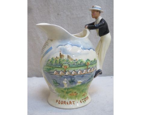 Crown Devon Fielding's ceramic Musical Jug, "The Eaton Boating Song", with figure to handle, Approx. 25cm high 