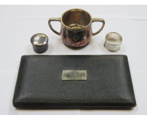 Parcel of shipping line related items including H.M.S Royal Oak paperweight, Clan Line Steamers Napkin Ring, Union Castle Lin