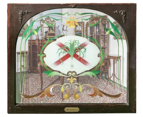 Large Welsh mirror depicting hand painted decoration with leek and daffodil, 112cm x 94cm