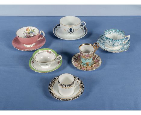 Six vintage assorted porcelain teacups and saucers