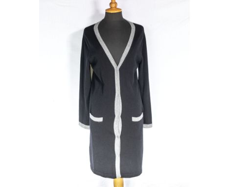 A ladies dark grey cashmere cardigan with light grey edging  size 12