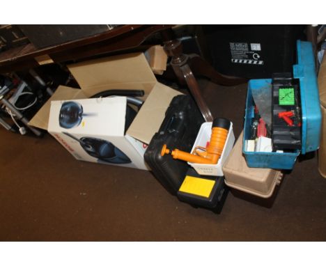 A QUANTITY OF ASSORTED TOOLS AND ELECTRICALS TO INCLUDE A BOSCH VACUUM CLEANER, CAMP STOVE, ETC 