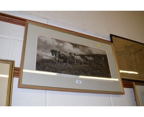 Herbert Dicksey, pencil signed print of a ploughing team